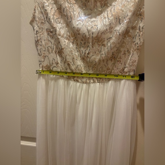 Sequin Sleeveless Dress in Cream and Gold and Chiffon Bottom - Picture 9 of 10